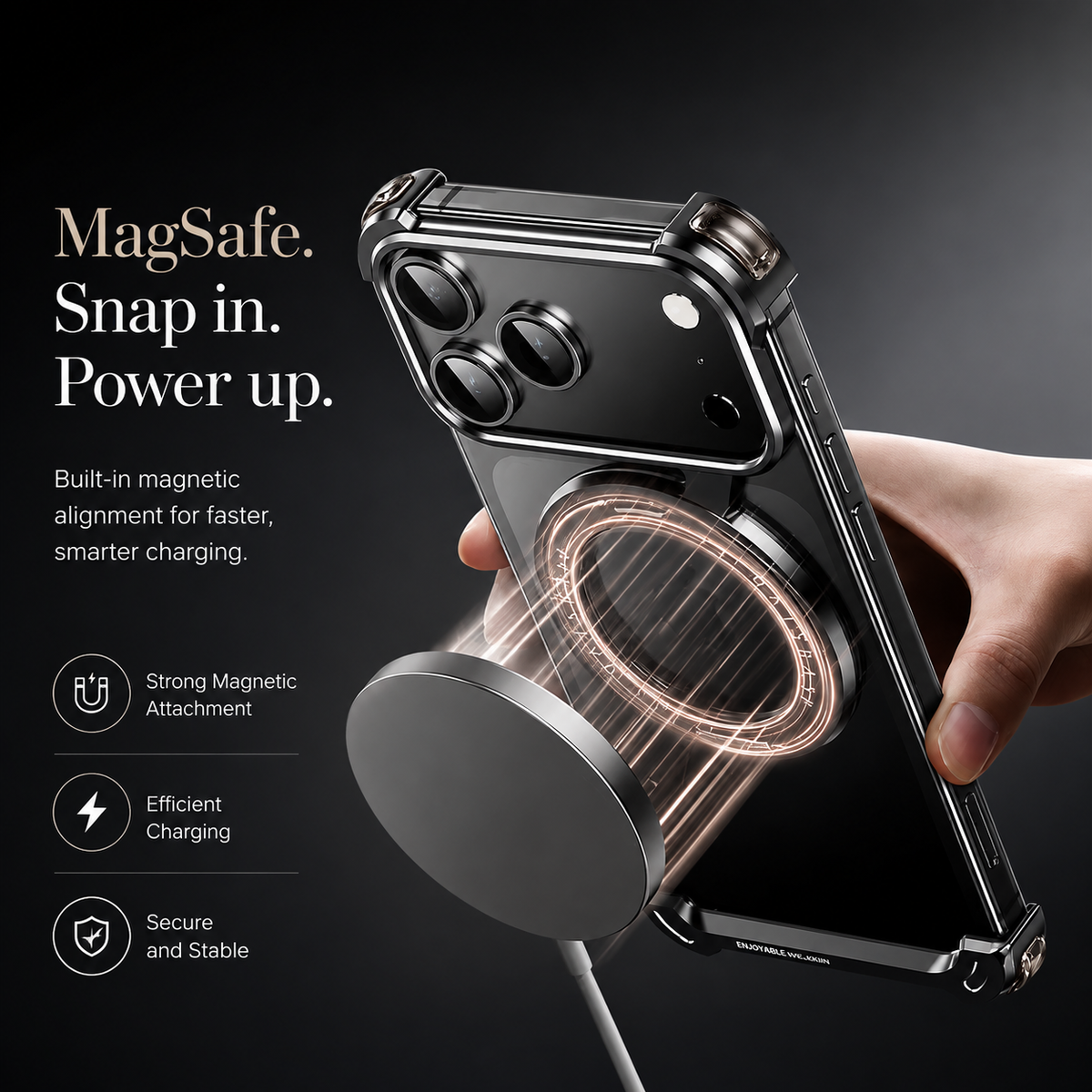 Premium iPhone Case MagSafe Compatible Aluminum Magnetic Frameless Shockproof Cover 360 Rotating Stand Ring Camera Lens Protection Slim Lightweight Design