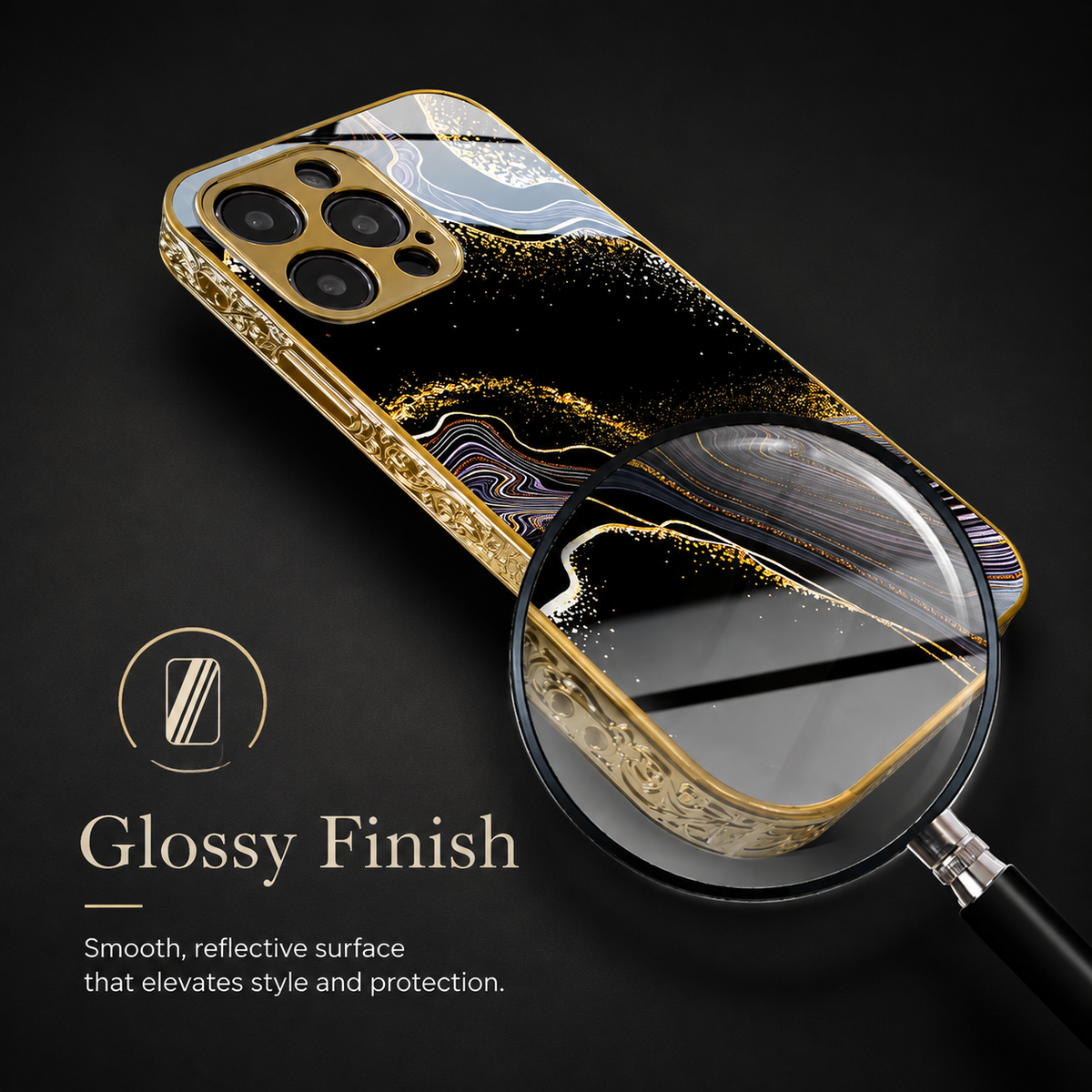 Premium iPhone Case MagSafe Compatible Black Marble Texture Shockproof Protective Cover Gold Edge Camera Lens Protection 3D Grip Slim Design