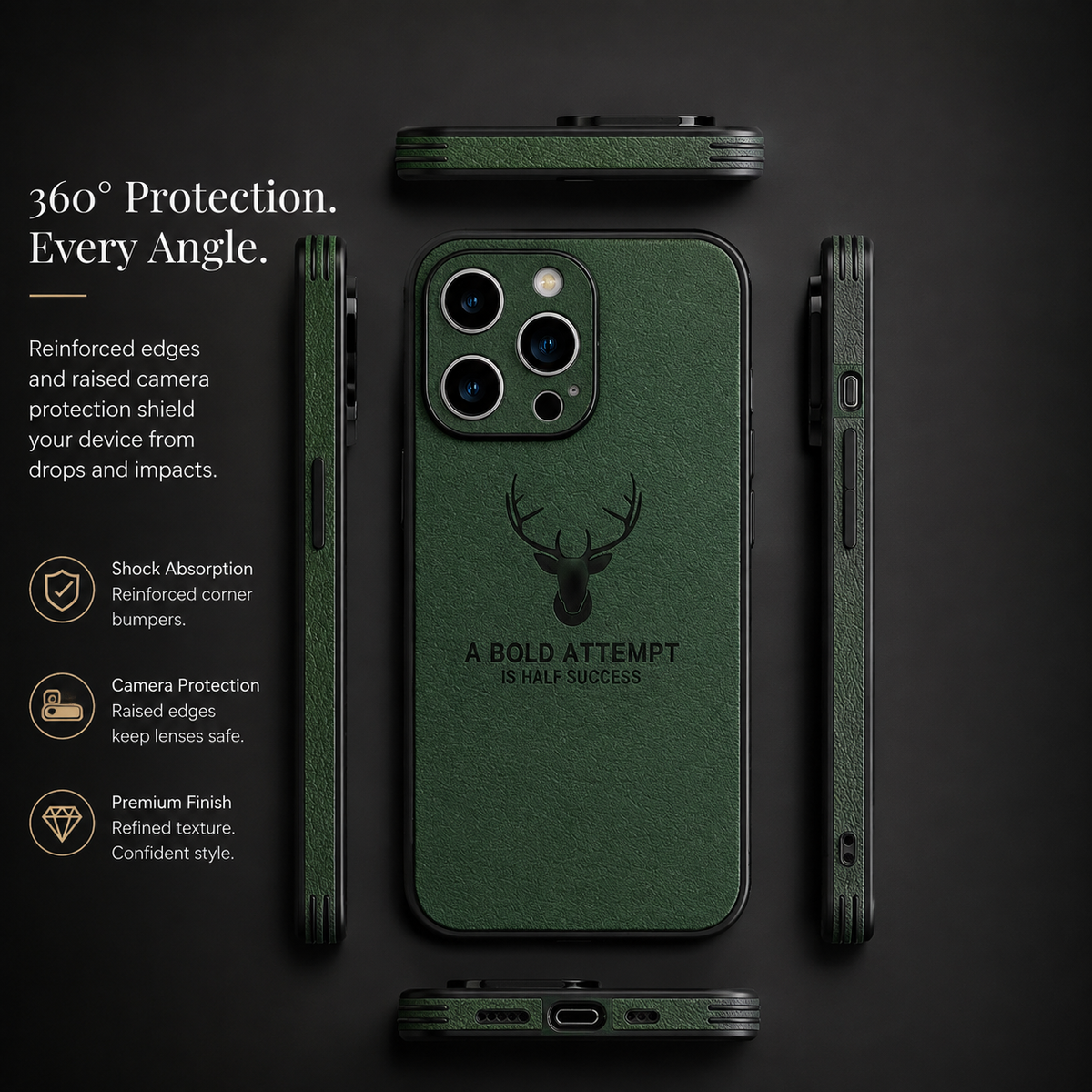 Premium iPhone Case MagSafe Compatible Canvas Deer Pattern Shockproof Protective Cover Bumper Frame Camera Lens Protection Minimal Textured Design Fit