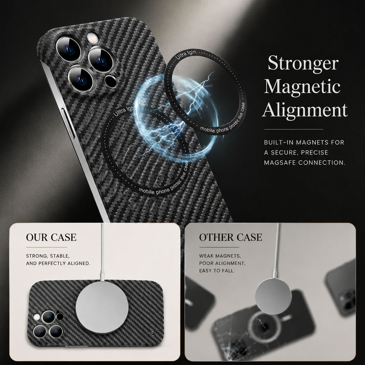 Premium iPhone Case MagSafe Compatible Carbon Fiber Magnetic Shockproof Protective Cover Camera Lens Protection Slim Lightweight Matte Texture Profile