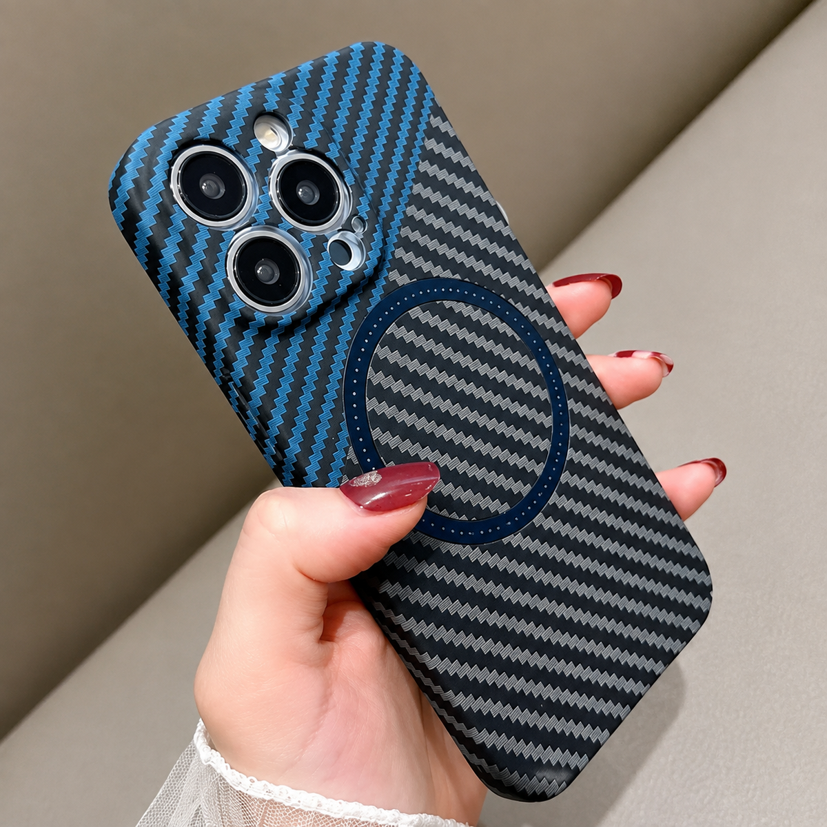 Premium iPhone Case MagSafe Compatible Carbon Fiber Magnetic Shockproof Protective Cover Camera Lens Protection Slim Lightweight Matte Texture Profile