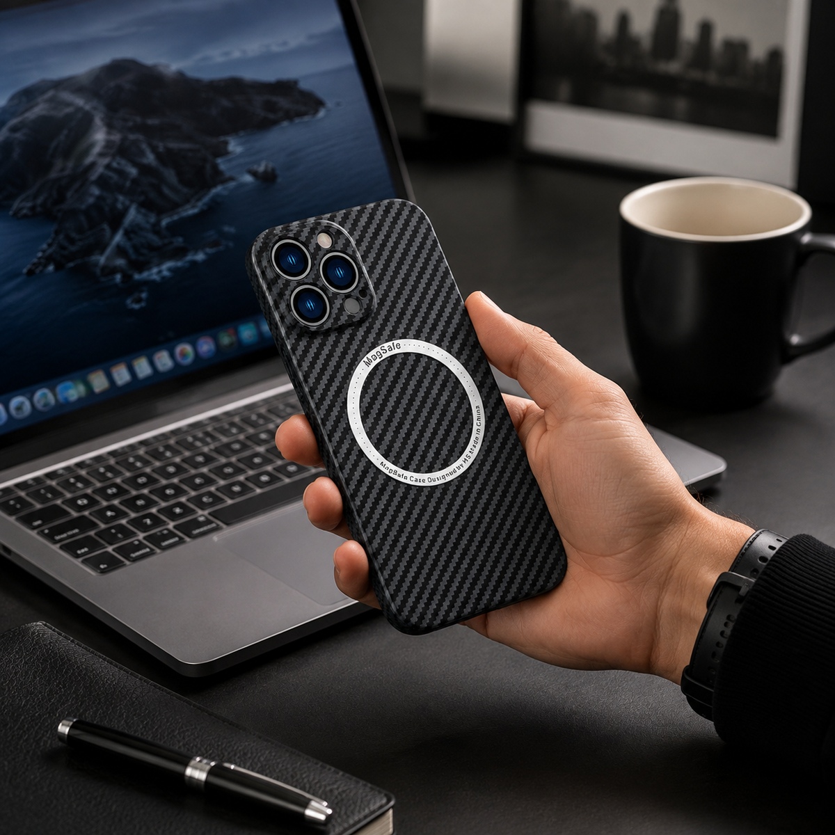 Premium iPhone Case MagSafe Compatible Carbon Fiber Magnetic Shockproof Protective Cover Camera Lens Protection Slim Lightweight Matte Texture Profile