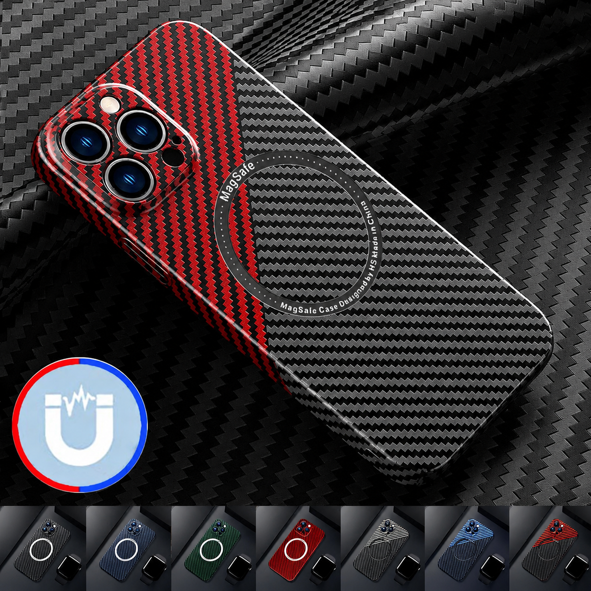 Premium iPhone Case MagSafe Compatible Carbon Fiber Magnetic Shockproof Protective Cover Camera Lens Protection Slim Lightweight Matte Texture Profile