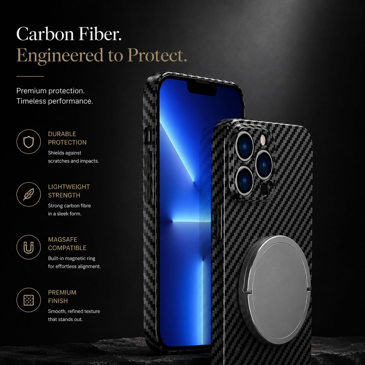 Premium iPhone Case MagSafe Compatible Carbon Fiber Magnetic Shockproof Protective Cover Camera Lens Protection Slim Lightweight Matte Texture Profile