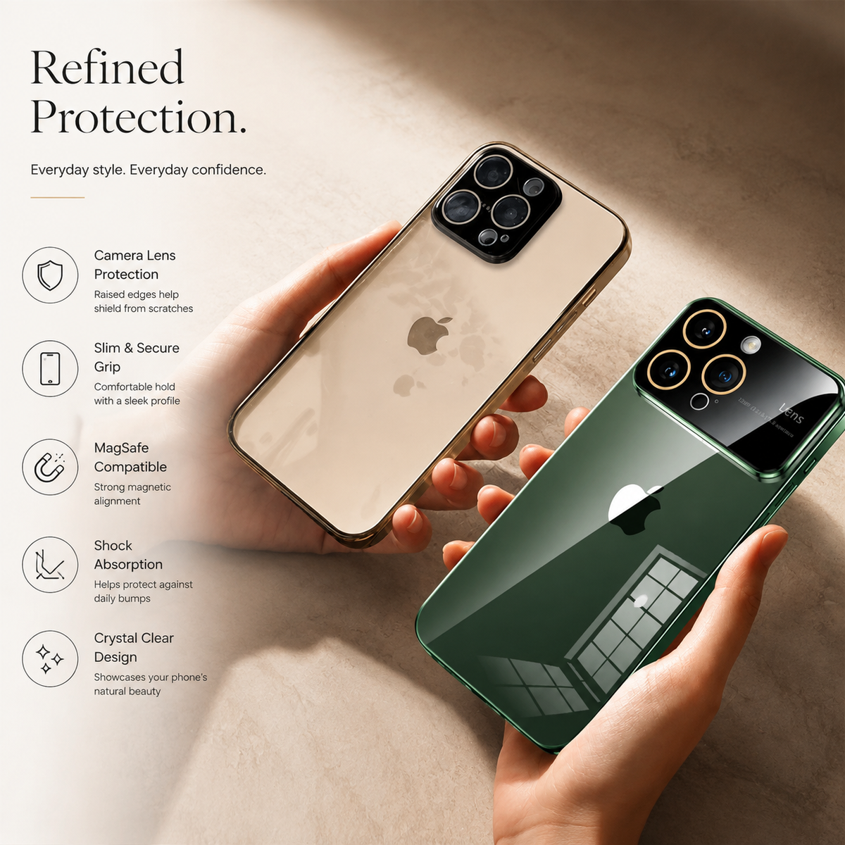 Premium iPhone Case MagSafe Compatible Clear TPU Plating Magnetic Wireless Charging Slim Shockproof Anti Scratch Anti Fingerprint Raised Edge Protective Cover