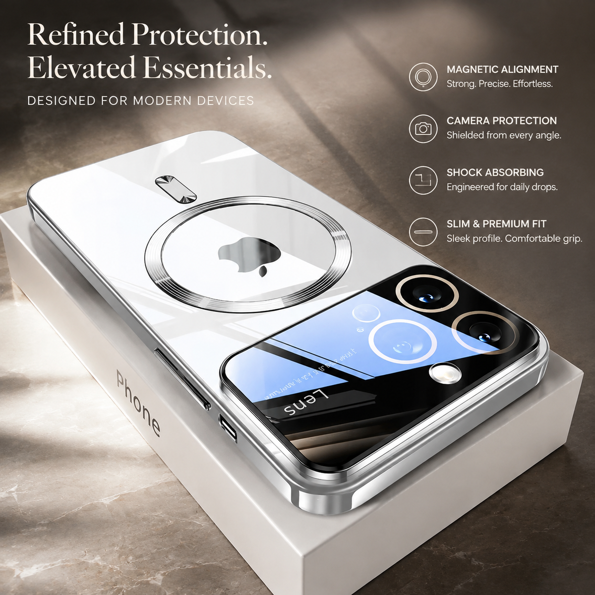 Premium iPhone Case MagSafe Compatible Clear TPU Plating Magnetic Wireless Charging Slim Shockproof Anti Scratch Anti Fingerprint Raised Edge Protective Cover