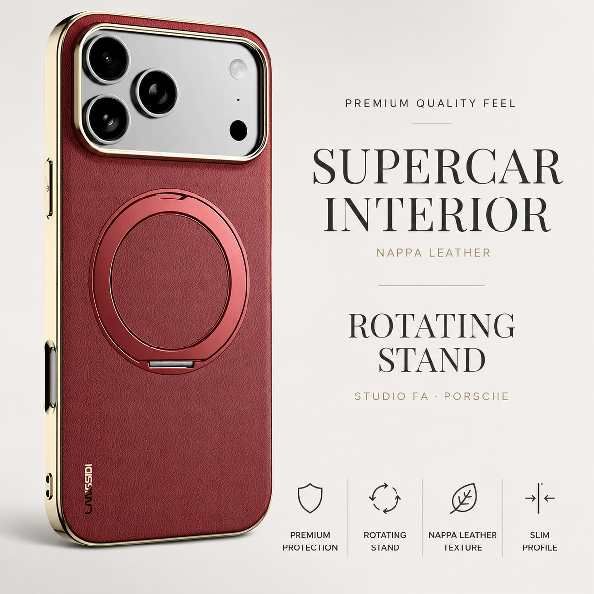 Premium iPhone Case MagSafe Compatible Cowhide Leather 360° Rotating Ring Holder Full Camera Protection Shockproof PC TPU Anti Scratch Slim Cover