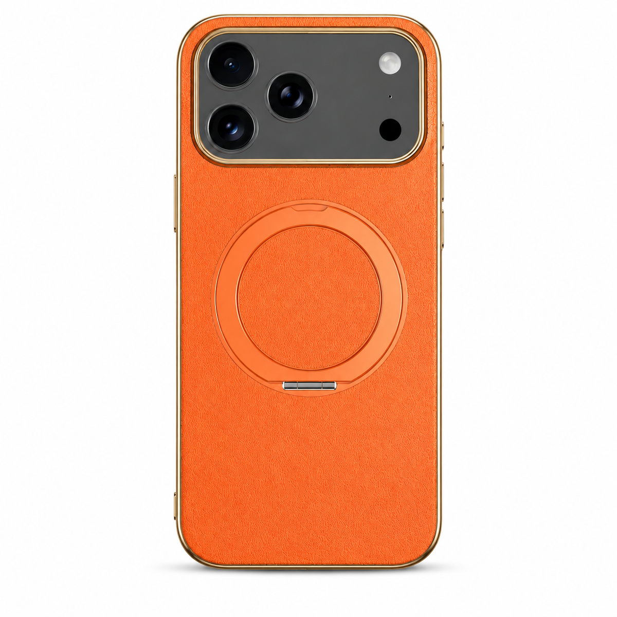 Premium iPhone Case MagSafe Compatible Cowhide Leather 360° Rotating Ring Holder Full Camera Protection Shockproof PC TPU Anti Scratch Slim Cover