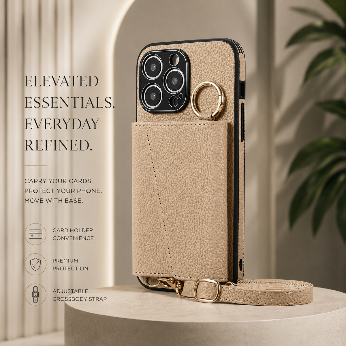 Premium iPhone Case MagSafe Compatible Crossbody Wallet PU Leather Card Holder Ring Stand Strap Shockproof Protective Cover Slim Full Coverage Design