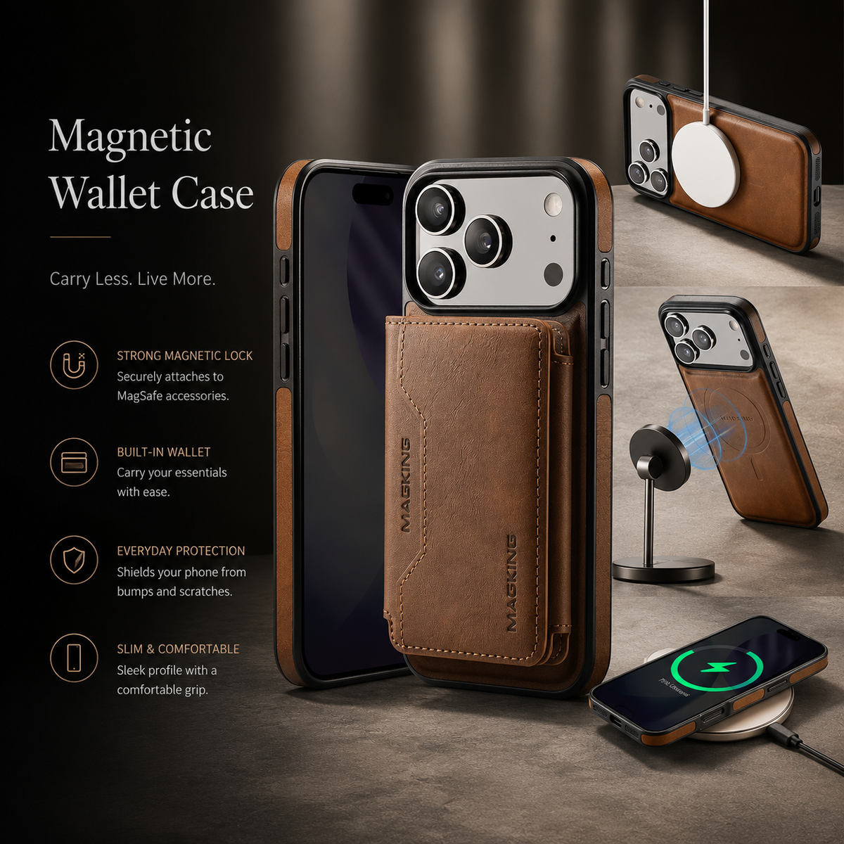 Premium iPhone Case MagSafe Compatible Detachable PU Leather Wallet Card Holder Magnetic Shockproof Anti Scratch Anti-Fingerprint Slim Safe Fit Covers Design