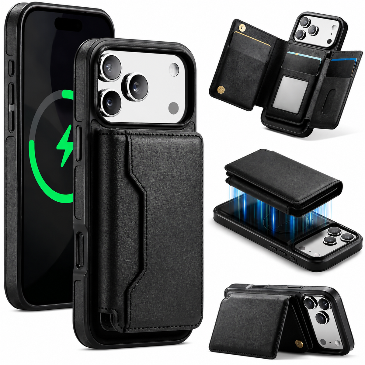 Premium iPhone Case MagSafe Compatible Detachable PU Leather Wallet Card Holder Magnetic Shockproof Anti Scratch Anti-Fingerprint Slim Safe Fit Covers Design