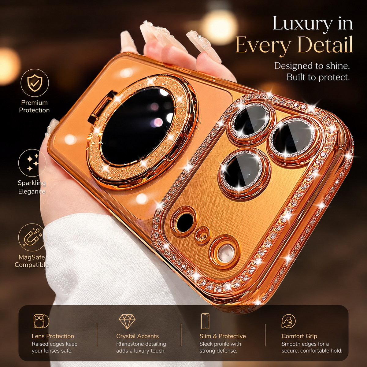 Premium iPhone Case MagSafe Compatible Diamond Mirror Glitter Clear Soft Cover Anti Scratch Anti Fingerprint Non Slip Shock Absorbing Protective Cover
