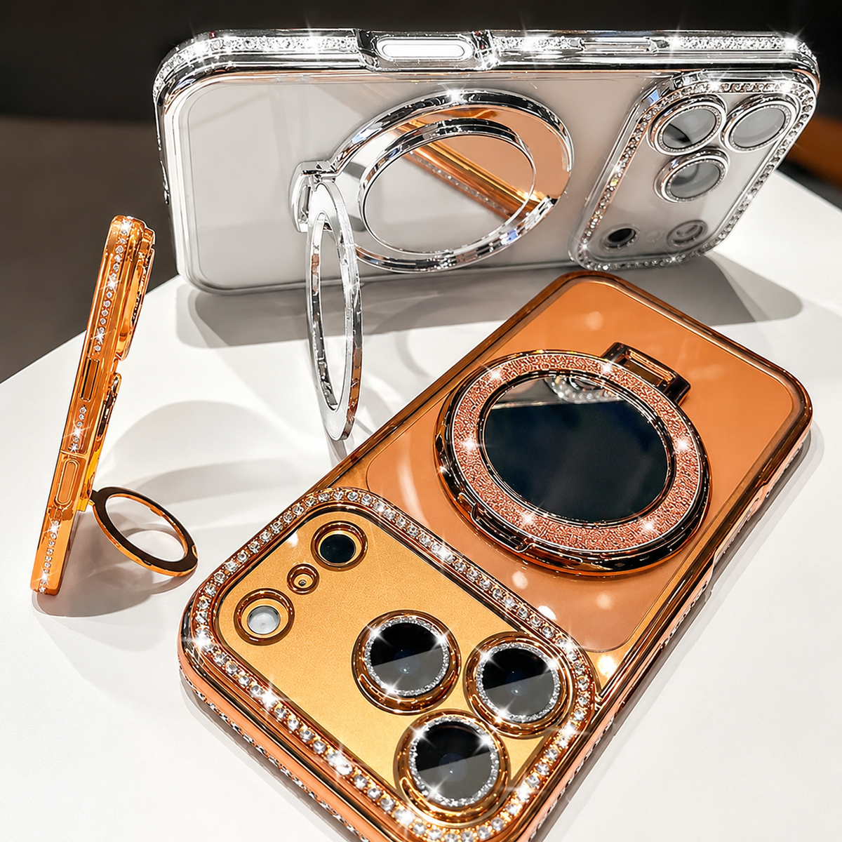 Premium iPhone Case MagSafe Compatible Diamond Mirror Glitter Clear Soft Cover Anti Scratch Anti Fingerprint Non Slip Shock Absorbing Protective Cover