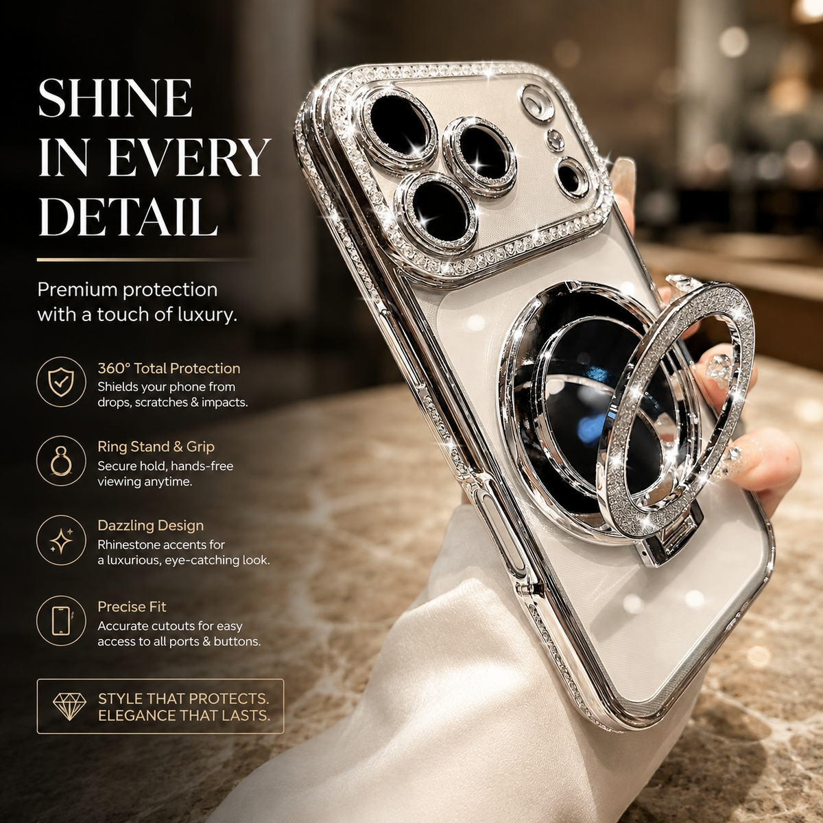 Premium iPhone Case MagSafe Compatible Diamond Mirror Glitter Clear Soft Cover Anti Scratch Anti Fingerprint Non Slip Shock Absorbing Protective Cover