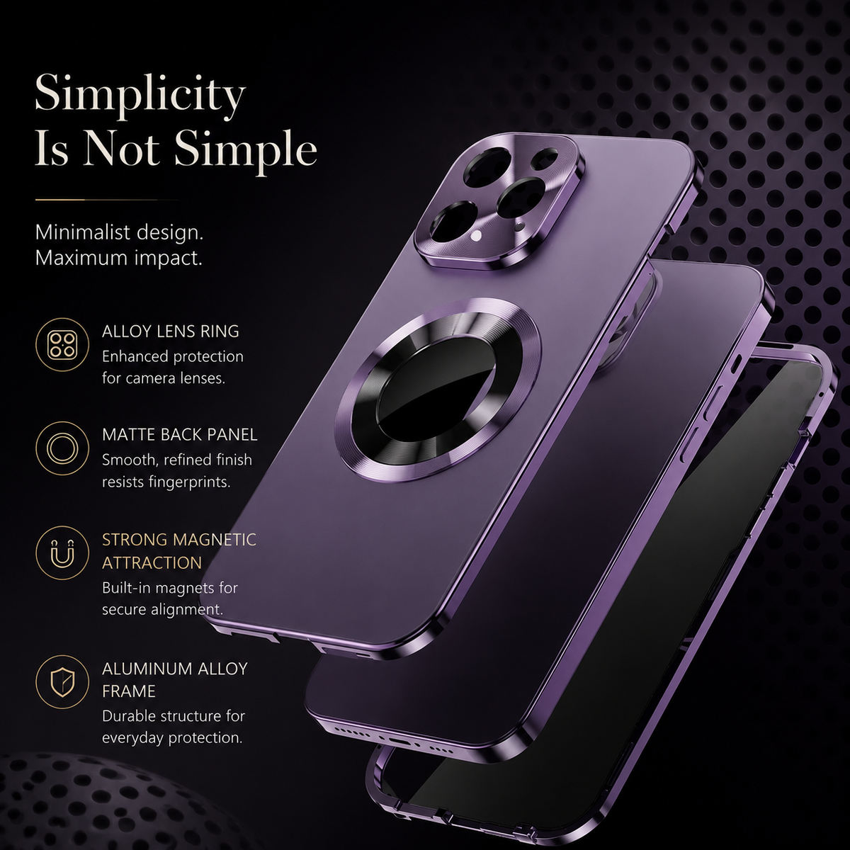 Premium iPhone Case MagSafe Compatible Double-Sided Tempered Glass Privacy Screen Metal Frame Shockproof Protective Cover 360 Full Body Camera Lens Protection Slim Design