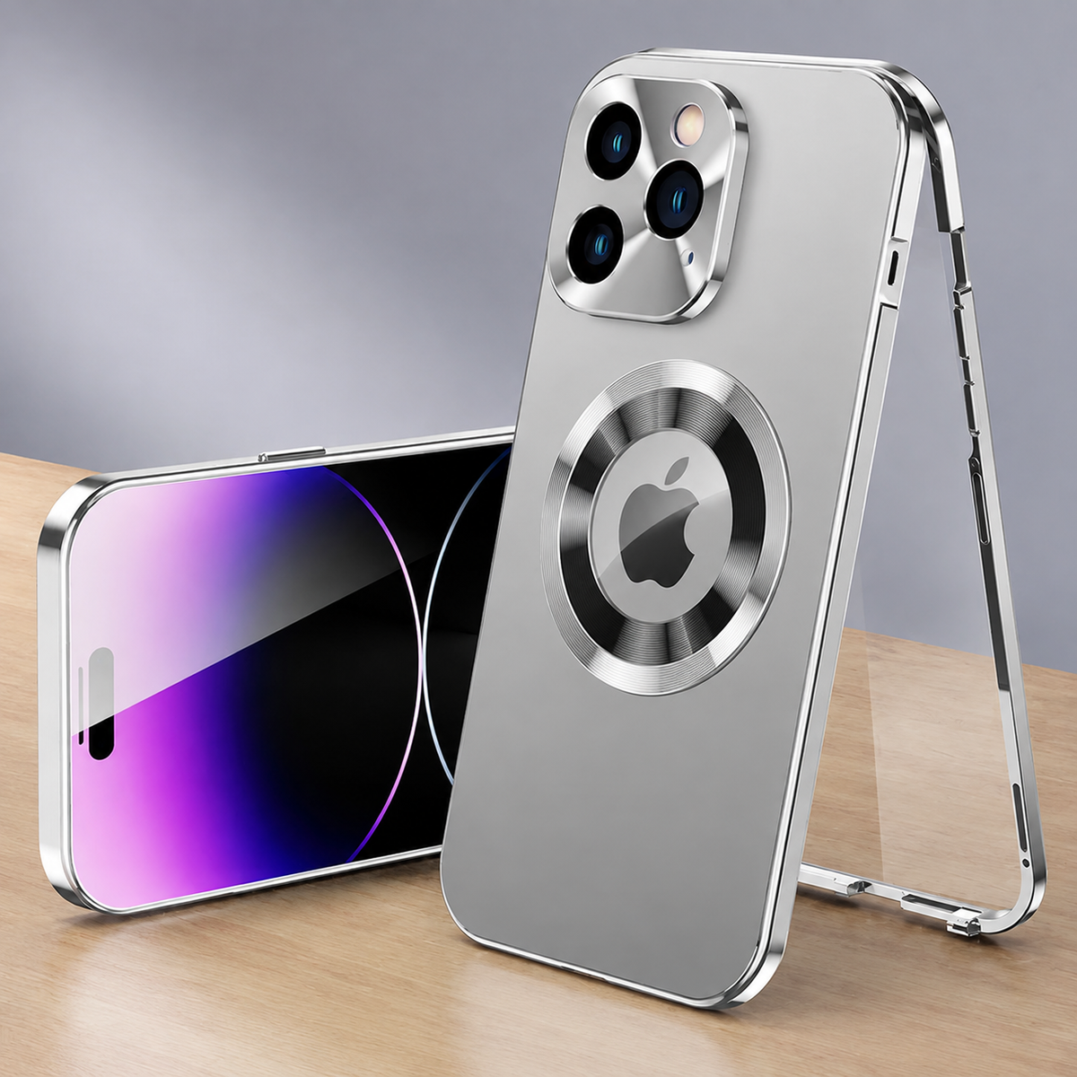 Premium iPhone Case MagSafe Compatible Double-Sided Tempered Glass Privacy Screen Metal Frame Shockproof Protective Cover 360 Full Body Camera Lens Protection Slim Design