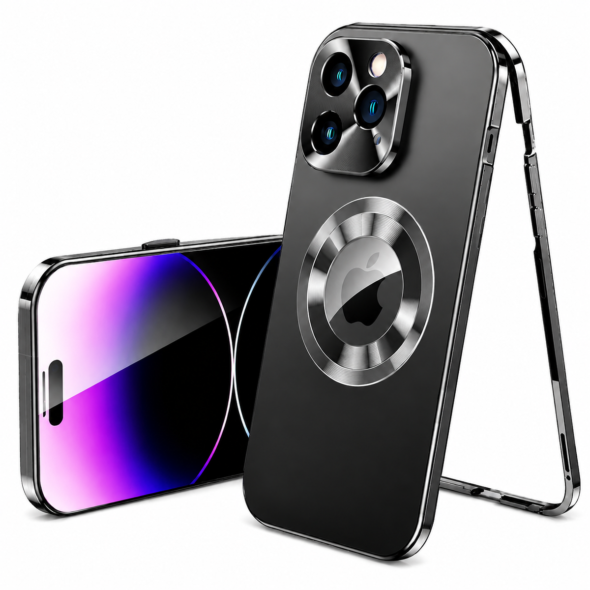 Premium iPhone Case MagSafe Compatible Double-Sided Tempered Glass Privacy Screen Metal Frame Shockproof Protective Cover 360 Full Body Camera Lens Protection Slim Design