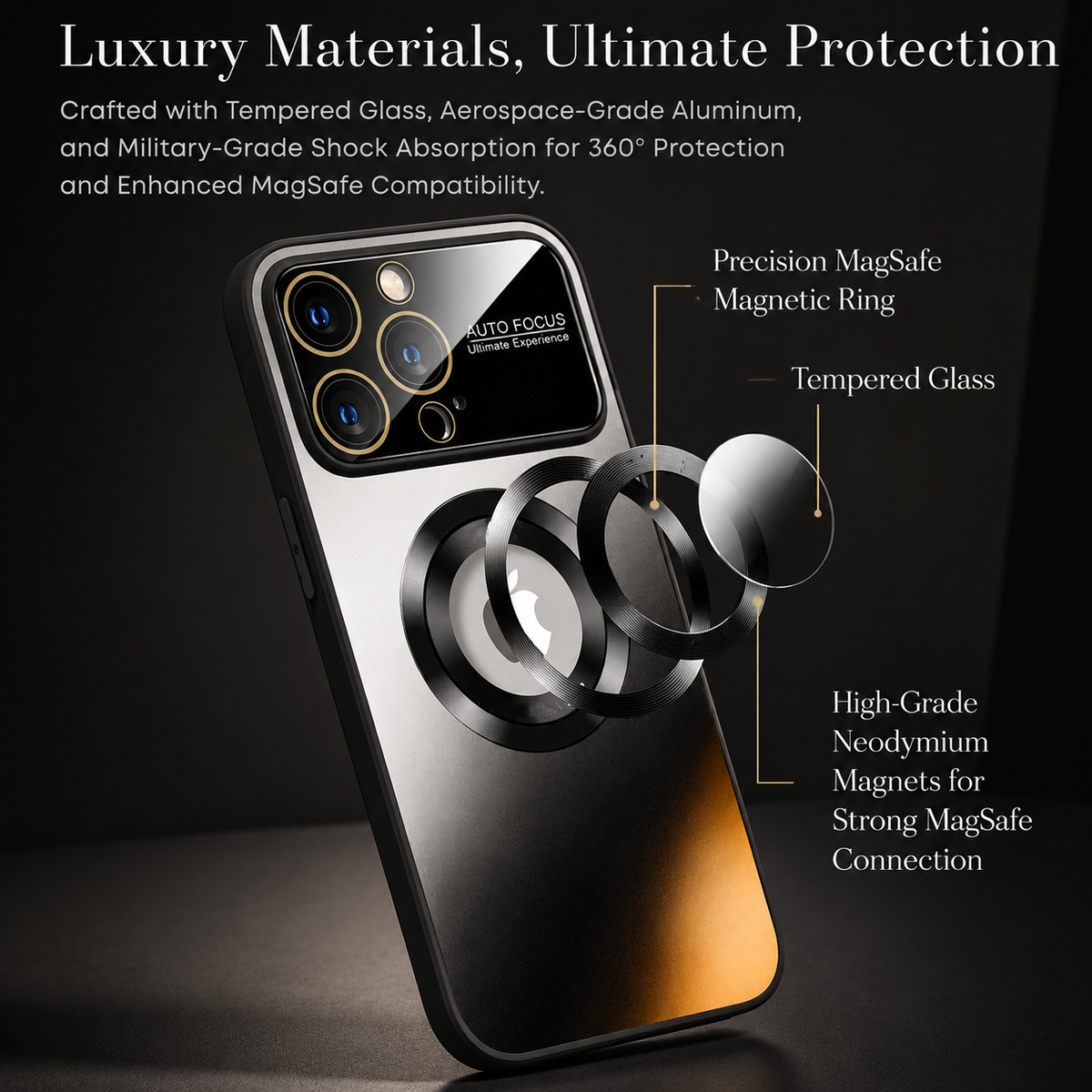 Premium iPhone Case MagSafe Compatible Electroplated Glass Magnetic Shockproof Cover with Camera Lens Protection, Slim Reflective Hard Back