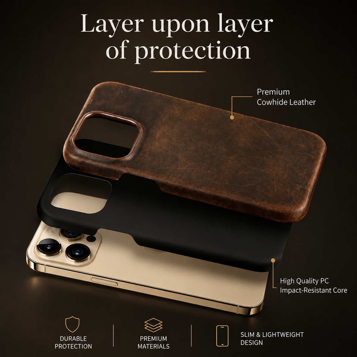 Premium iPhone Case MagSafe Compatible Genuine Leather Shockproof Protective Cover Camera Lens Protection Carry Strap Slim Full Coverage & Secure Grip