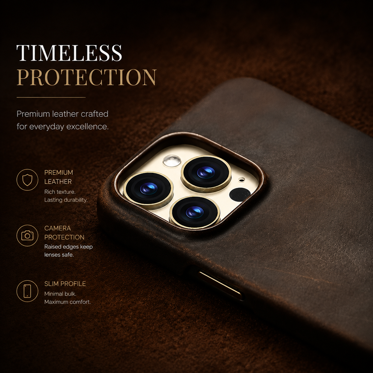 Premium iPhone Case MagSafe Compatible Genuine Leather Shockproof Protective Cover Camera Lens Protection Carry Strap Slim Full Coverage & Secure Grip