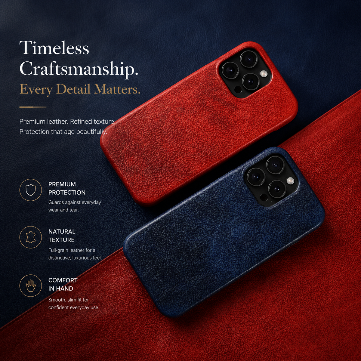 Premium iPhone Case MagSafe Compatible Genuine Leather Shockproof Protective Cover Camera Lens Protection Carry Strap Slim Full Coverage & Secure Grip