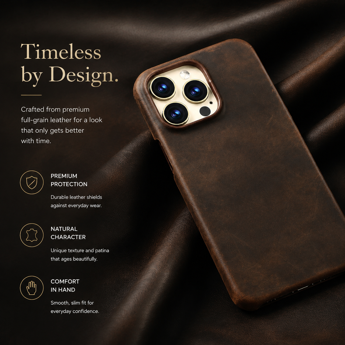 Premium iPhone Case MagSafe Compatible Genuine Leather Shockproof Protective Cover Camera Lens Protection Carry Strap Slim Full Coverage & Secure Grip