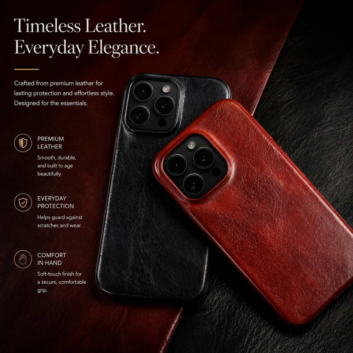 Premium iPhone Case MagSafe Compatible Genuine Leather Shockproof Protective Cover Camera Lens Protection Carry Strap Slim Full Coverage & Secure Grip