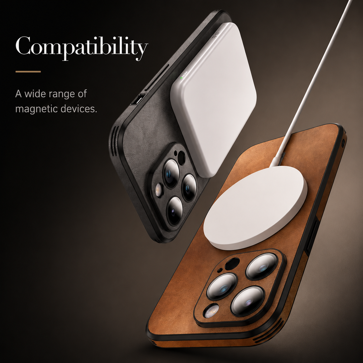 Premium iPhone Case MagSafe Compatible Genuine Leather Shockproof Protective Cover with Camera Lens Protection, Magnetic Ring and Slim Design