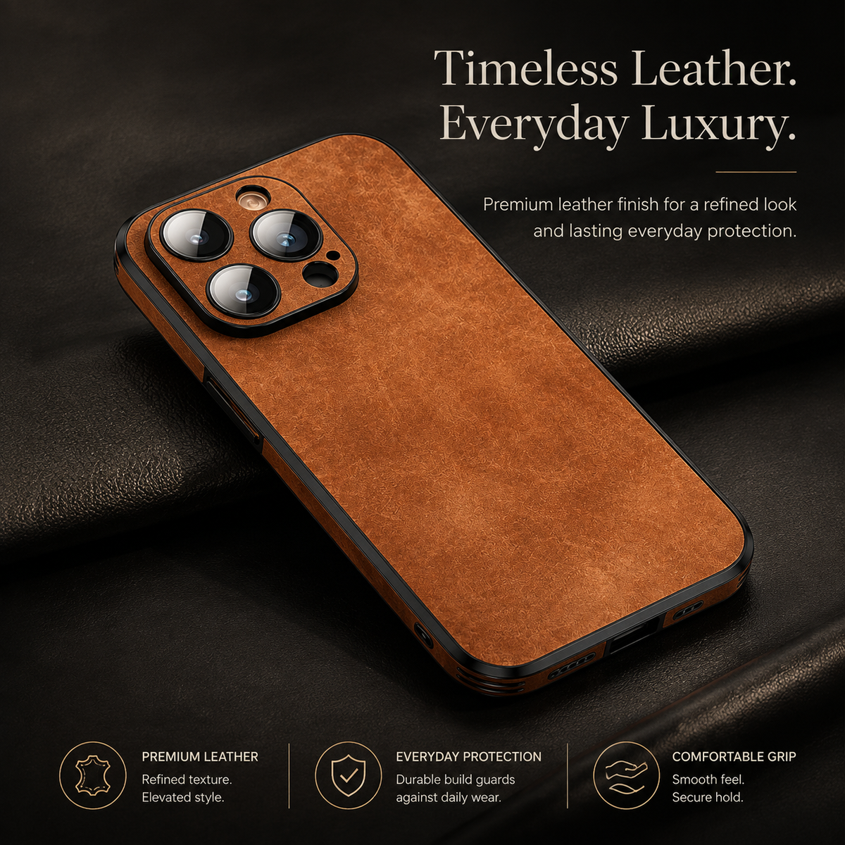 Premium iPhone Case MagSafe Compatible Genuine Leather Shockproof Protective Cover with Camera Lens Protection Slim Lightweight Design