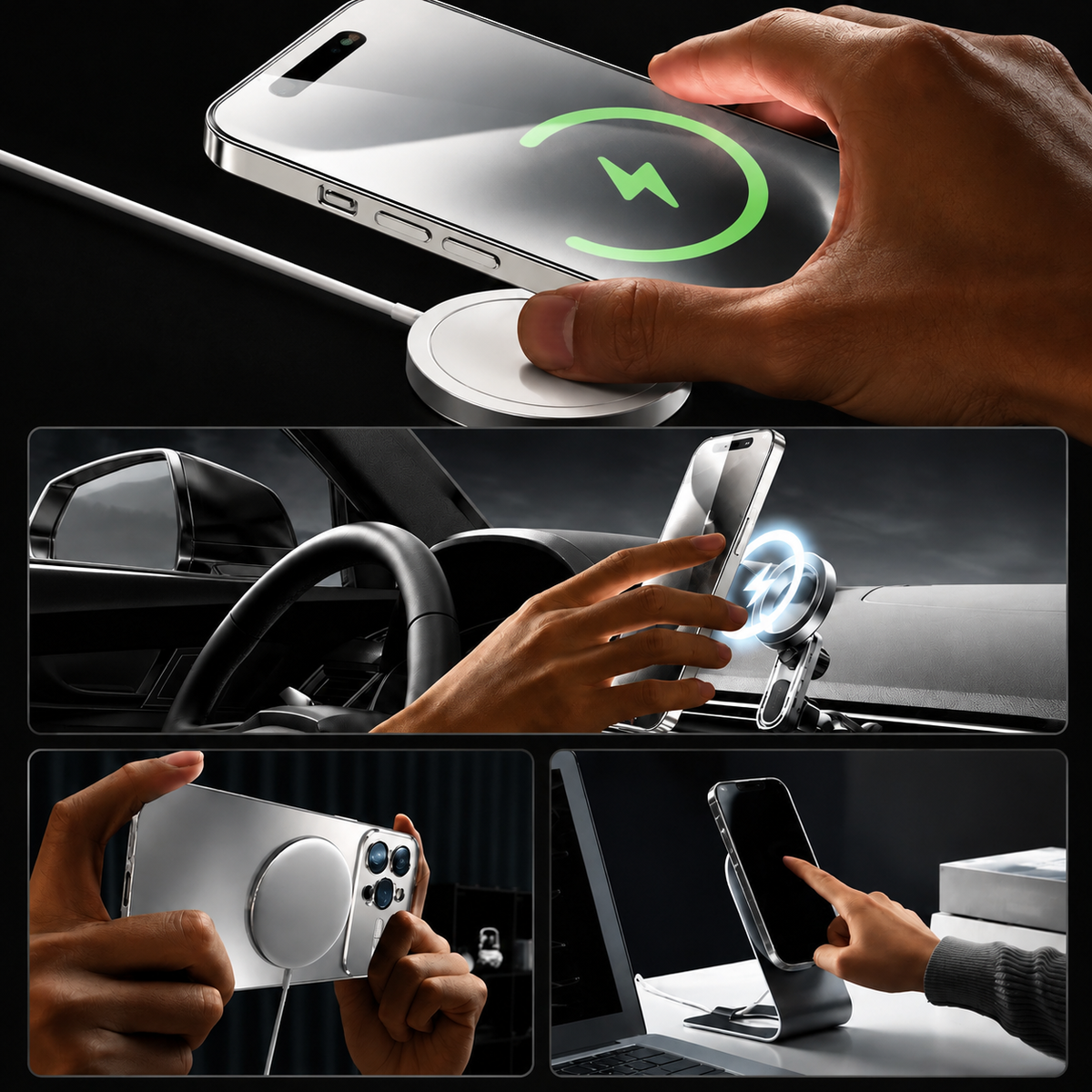 Premium iPhone Case MagSafe Compatible Glass Panel Shockproof Camera Lens Protection Anti Fingerprint Clear Slim Protective Cover Full Coverage Design