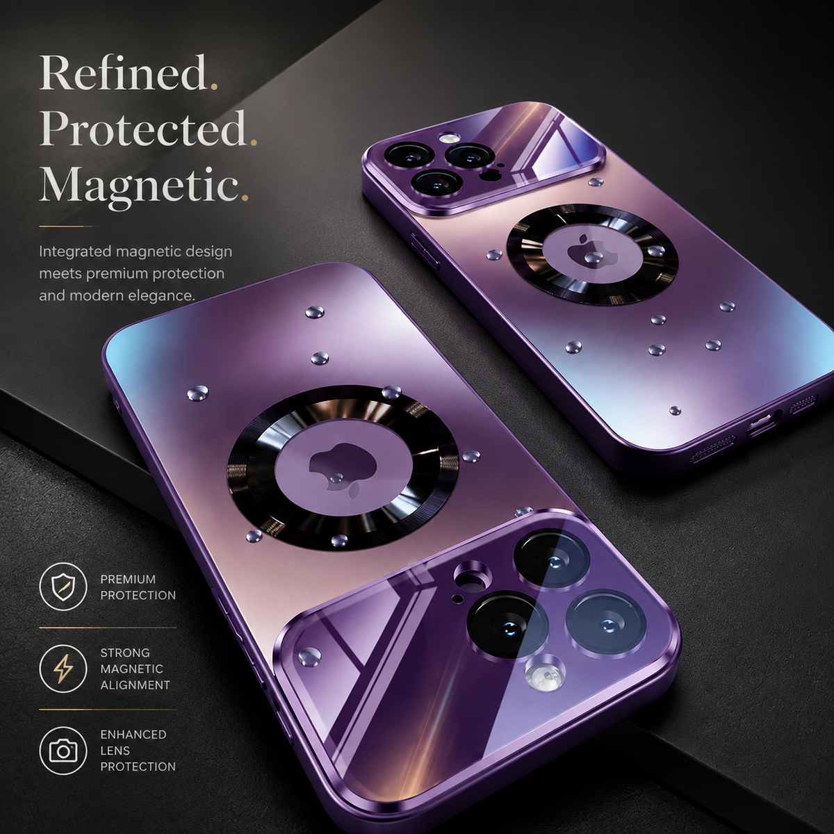 Premium iPhone Case MagSafe Compatible Glass Panel Shockproof Camera Lens Protection Anti Fingerprint Clear Slim Protective Cover Full Coverage Design