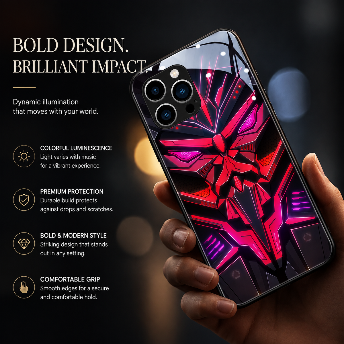 Premium iPhone Case MagSafe Compatible LED Notification Light Shockproof Mecha Cover with Camera Lens Protection Ultra-Thin Lightweight Design