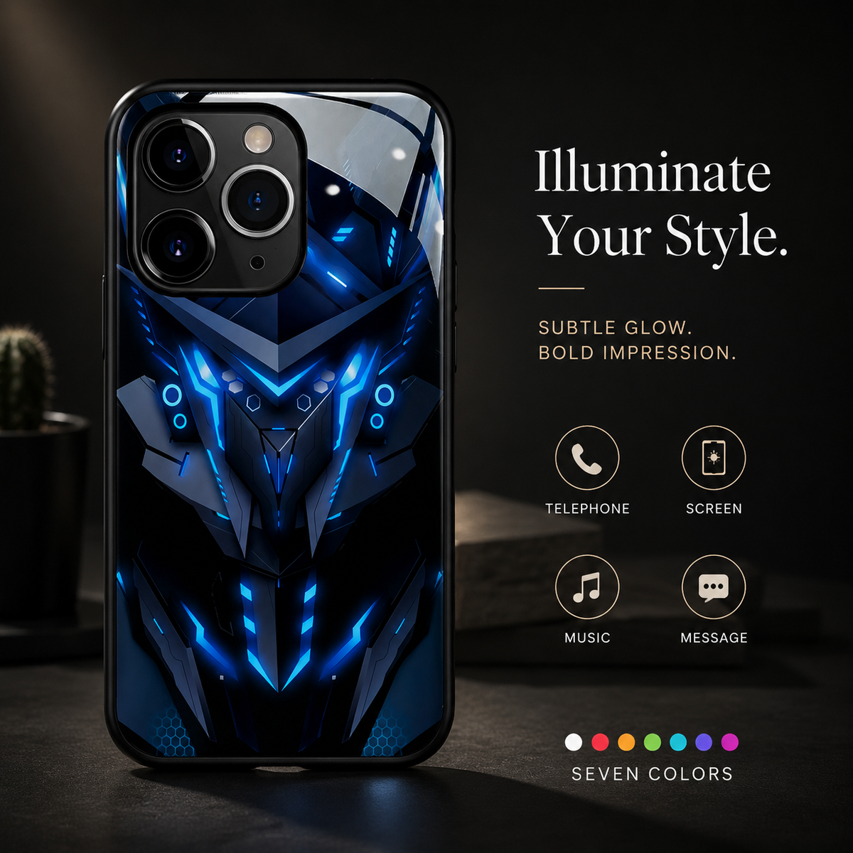 Premium iPhone Case MagSafe Compatible LED Notification Light Shockproof Mecha Cover with Camera Lens Protection Ultra-Thin Lightweight Design
