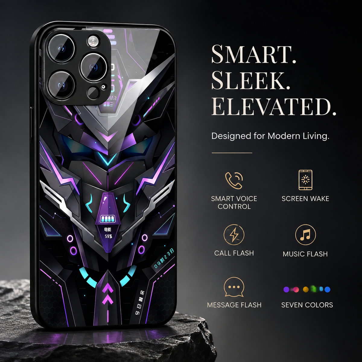 Premium iPhone Case MagSafe Compatible LED Notification Light Shockproof Mecha Cover with Camera Lens Protection Ultra-Thin Lightweight Design
