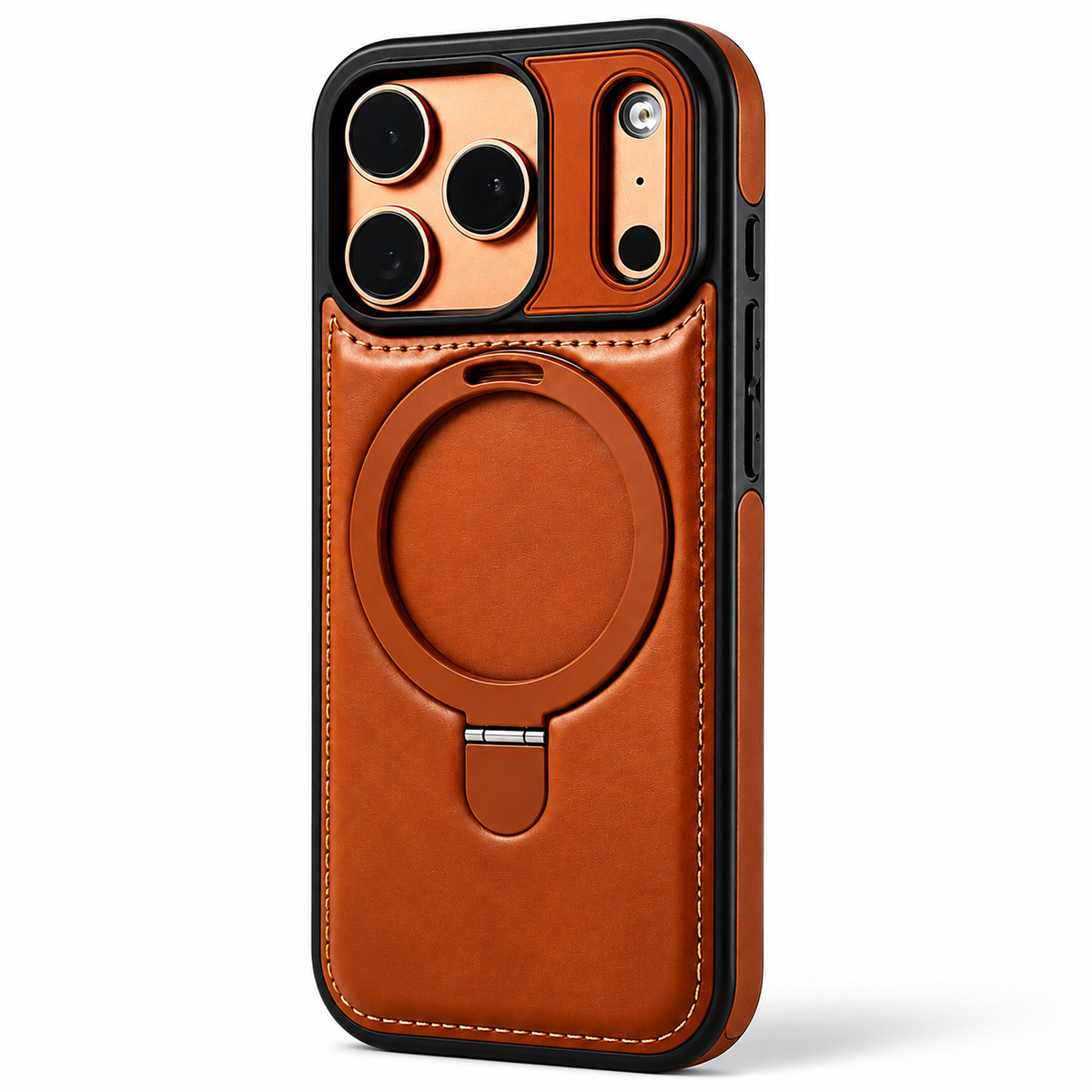 Premium iPhone Case MagSafe Compatible Leather Kickstand Shockproof Protective Cover Slim Business Retro Full Coverage Invisible Stand