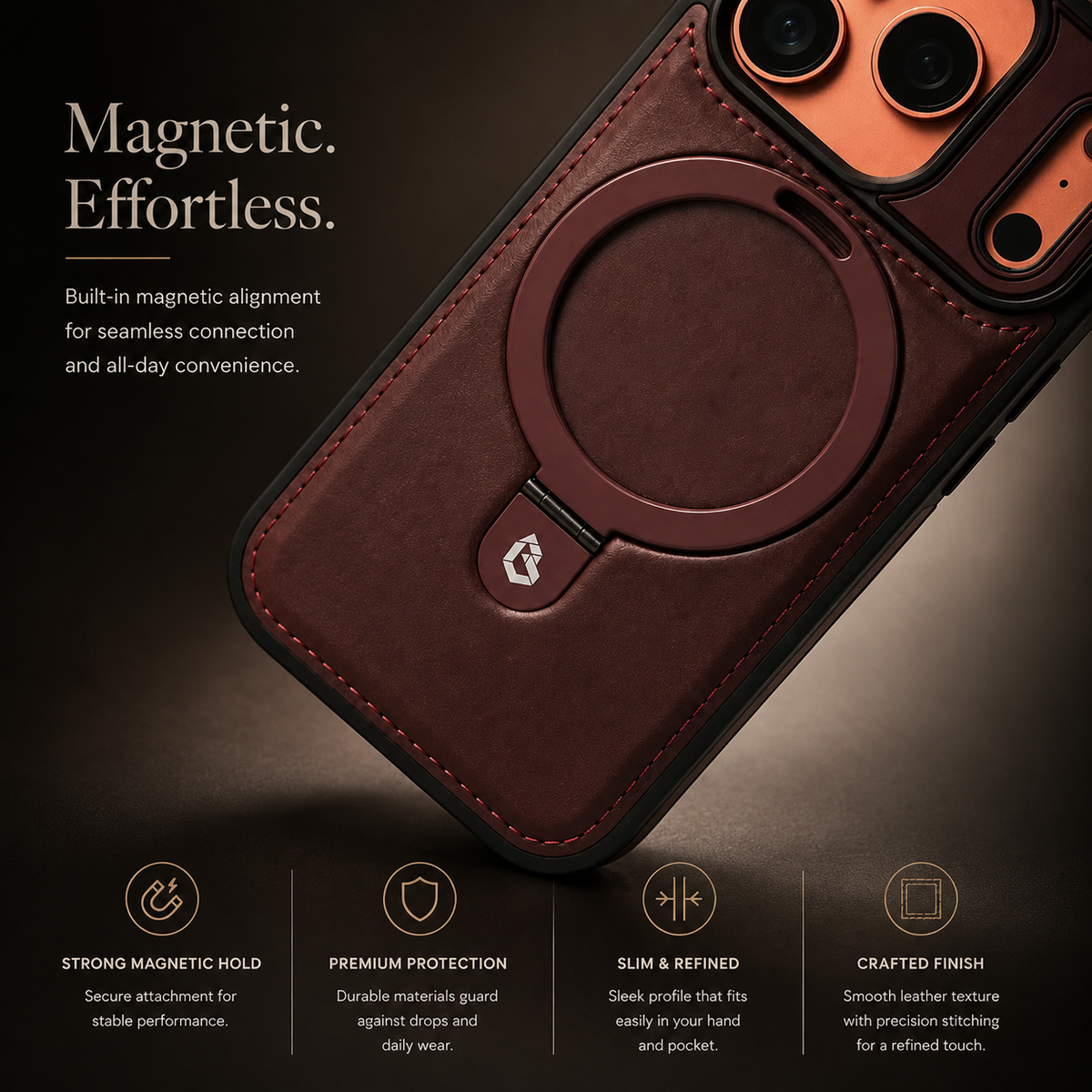 Premium iPhone Case MagSafe Compatible Leather Kickstand Shockproof Protective Cover Slim Business Retro Full Coverage Invisible Stand
