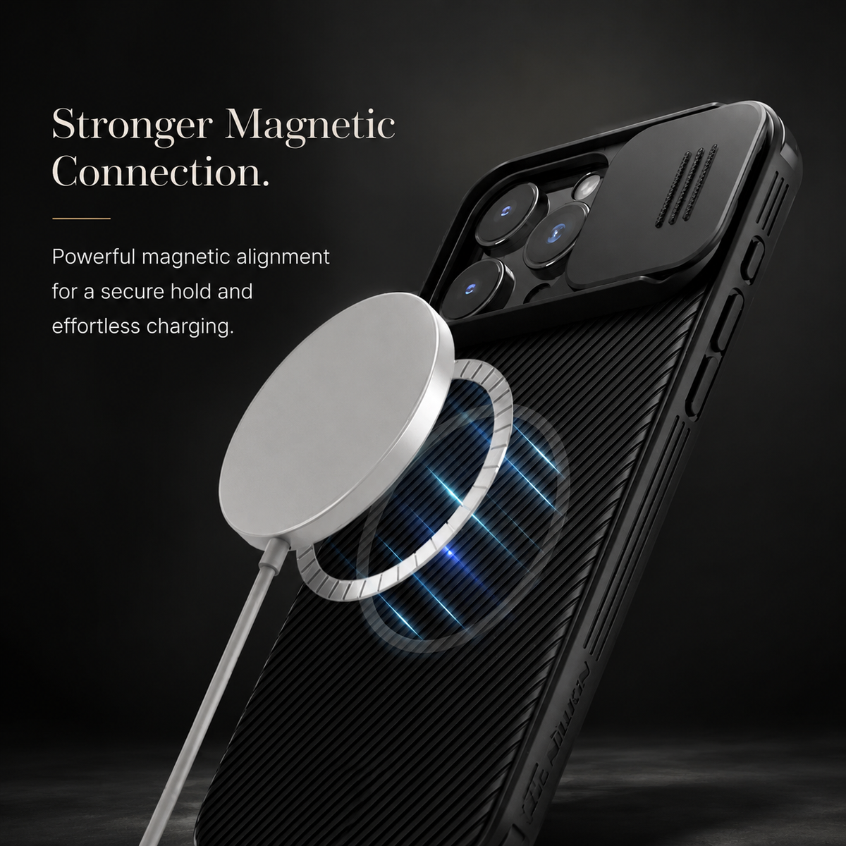Premium iPhone Case MagSafe Compatible Leather Texture Sliding Camera Cover Shockproof Protective Cover with Lens Protection, Slim Design