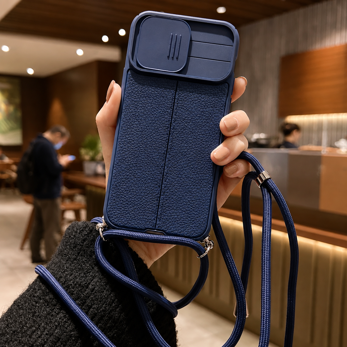 Premium iPhone Case MagSafe Compatible Leather Texture Sliding Camera Cover Shockproof Protective Cover with Lens Protection, Slim Design