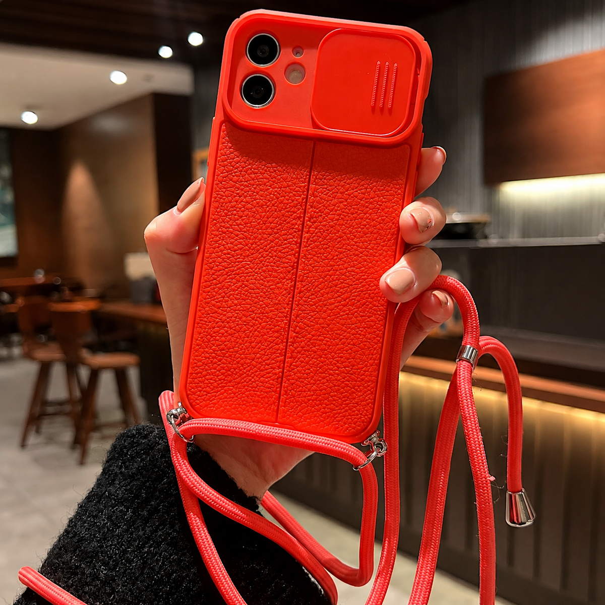 Premium iPhone Case MagSafe Compatible Leather Texture Sliding Camera Cover Shockproof Protective Cover with Lens Protection, Slim Design