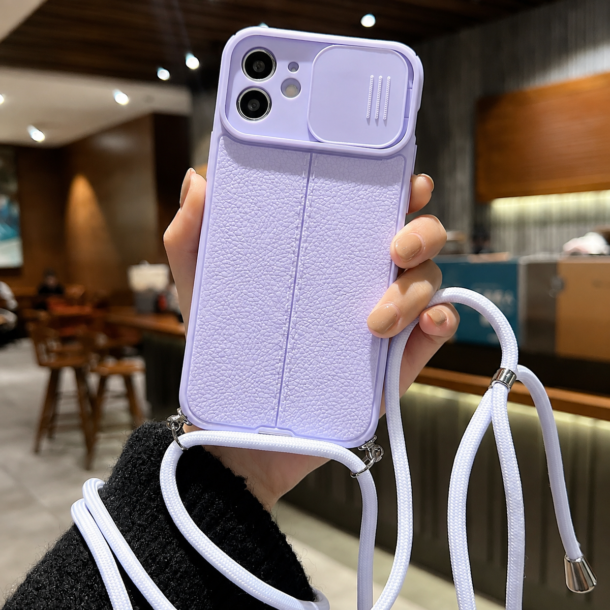 Premium iPhone Case MagSafe Compatible Leather Texture Sliding Camera Cover Shockproof Protective Cover with Lens Protection, Slim Design