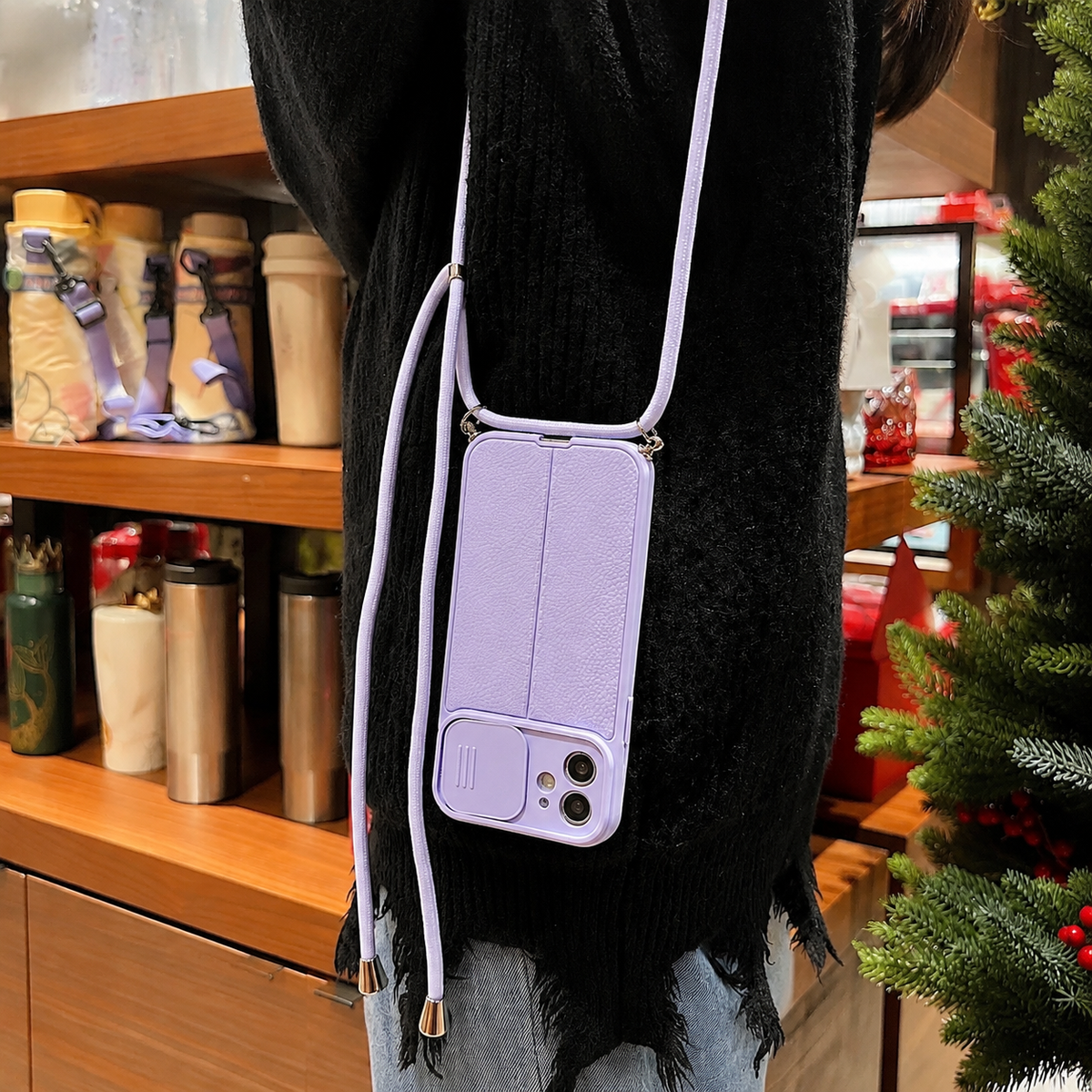 Premium iPhone Case MagSafe Compatible Leather Texture Sliding Camera Cover Shockproof Protective Cover with Lens Protection, Slim Design