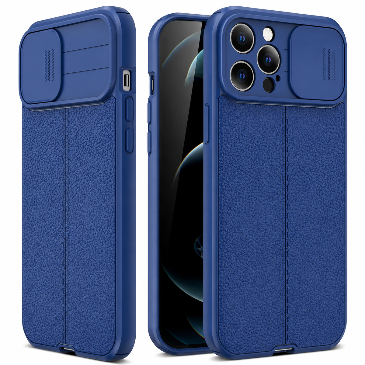 Premium iPhone Case MagSafe Compatible Leather Texture Sliding Camera Cover Shockproof Protective Cover with Lens Protection, Slim Design