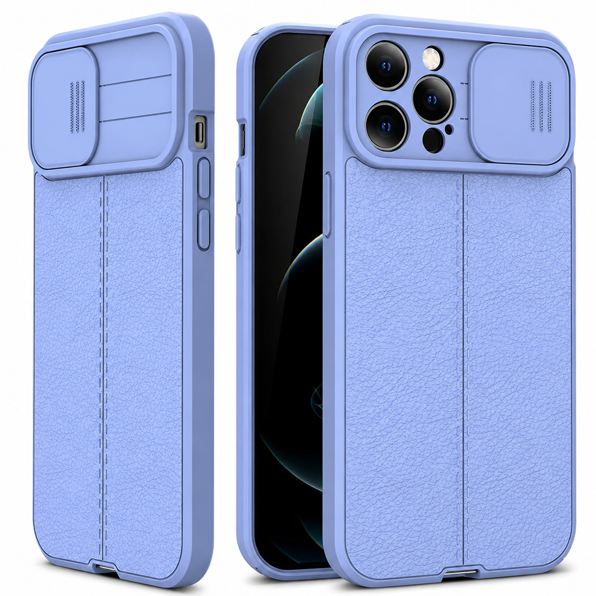 Premium iPhone Case MagSafe Compatible Leather Texture Sliding Camera Cover Shockproof Protective Cover with Lens Protection, Slim Design