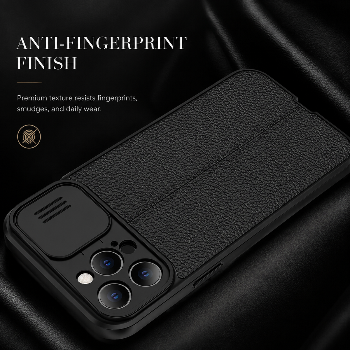 Premium iPhone Case MagSafe Compatible Leather Texture Sliding Camera Cover Shockproof Protective Cover with Lens Protection, Slim Design