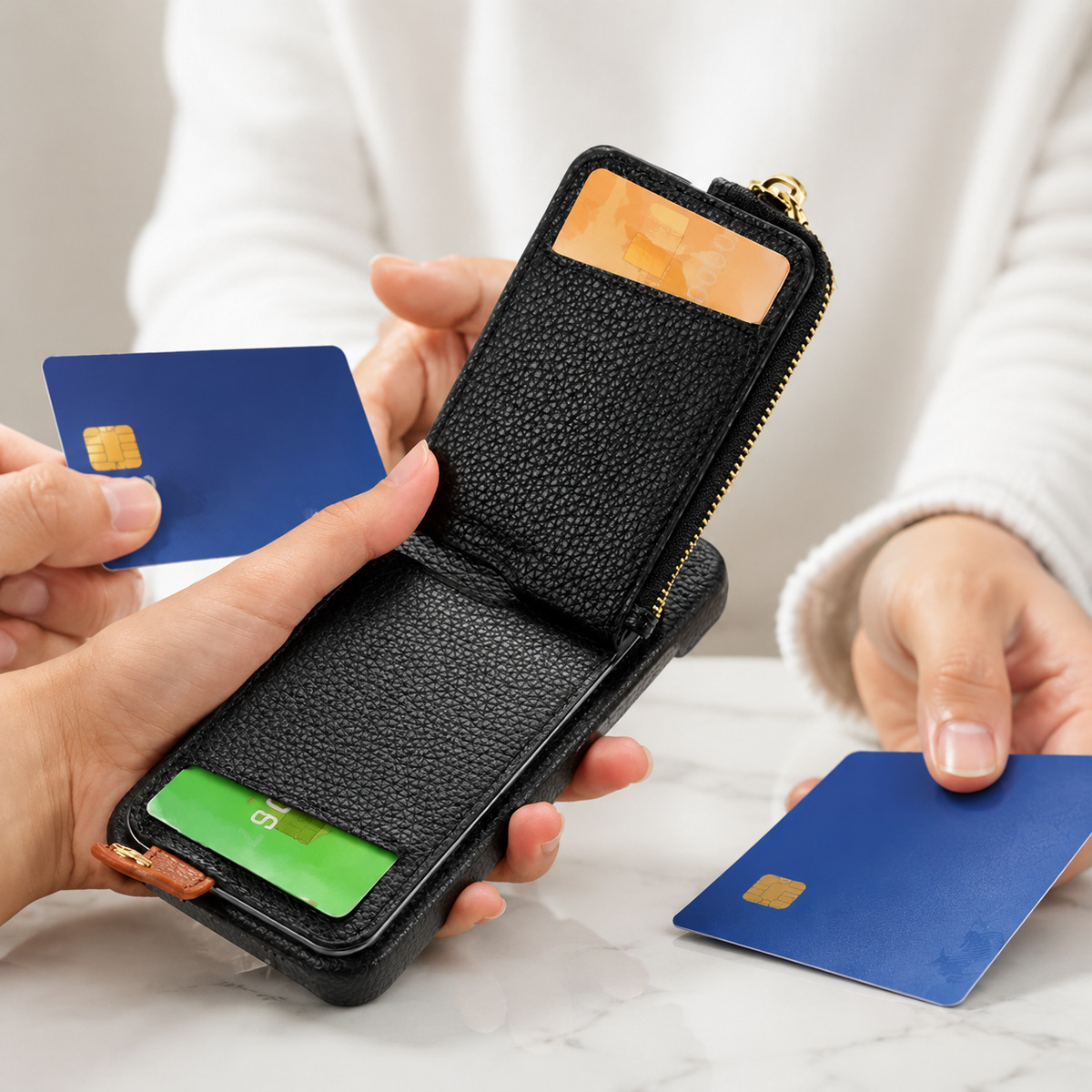 Premium iPhone Case MagSafe Compatible Leather Zipper Wallet Card Holder Ring Kickstand Magnetic Closure Shockproof Protection Camera Lens Slim Design