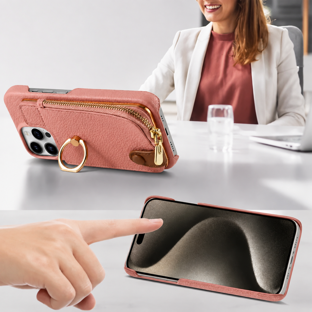 Premium iPhone Case MagSafe Compatible Leather Zipper Wallet Card Holder Ring Kickstand Magnetic Closure Shockproof Protection Camera Lens Slim Design
