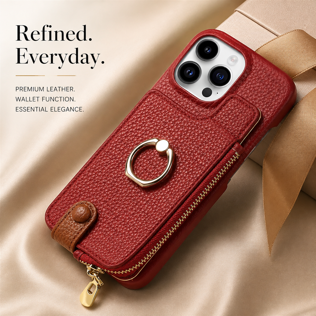 Premium iPhone Case MagSafe Compatible Leather Zipper Wallet Card Holder Ring Kickstand Magnetic Closure Shockproof Protection Camera Lens Slim Design