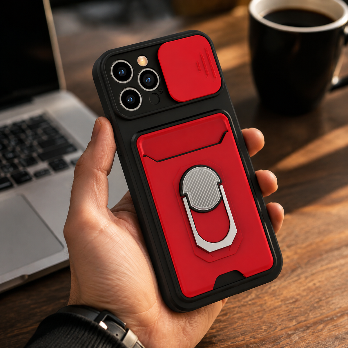 Premium iPhone Case MagSafe Compatible Liquid Silicone Card Holder Ring Stand Shockproof Camera Guard Protective Cover Slim Wireless Charging Design