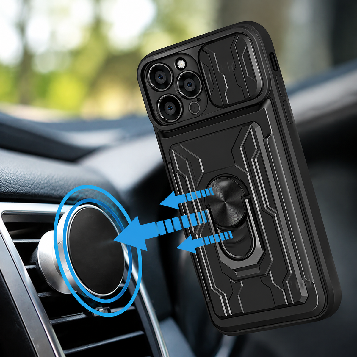 Premium iPhone Case MagSafe Compatible Liquid Silicone Card Holder Ring Stand Shockproof Camera Guard Protective Cover Slim Wireless Charging Design