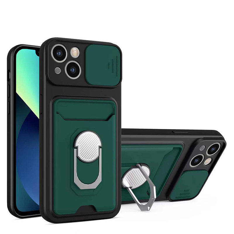 Premium iPhone Case MagSafe Compatible Liquid Silicone Card Holder Ring Stand Shockproof Camera Guard Protective Cover Slim Wireless Charging Design